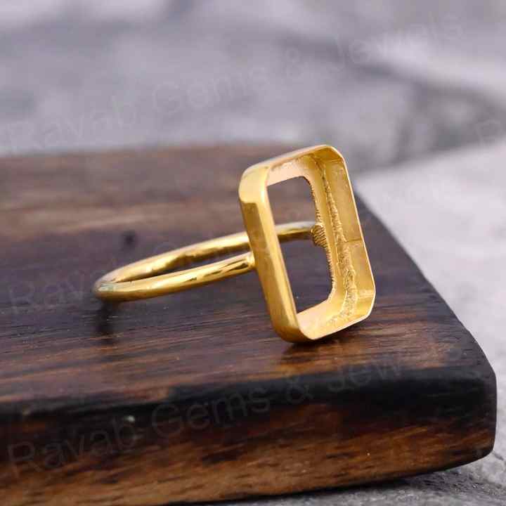 Handmade 925 Silver Gold Plated 10x12mm Rectangle Octagon Open Bezel Blank Gemstone Ring Setting Ashes Jewelry Making Findings