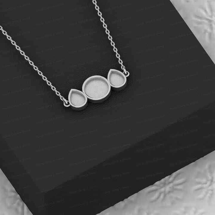 New 925 Silver Pear Round Collet Bezel Cup Semi Mount Charm Pendant Necklace Setting Jewelry Findings Components