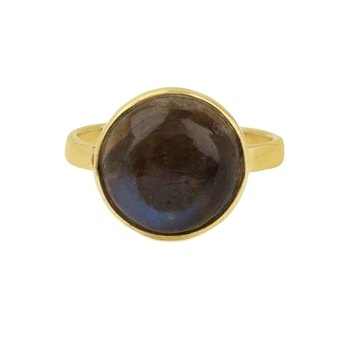 Top Selling 18K Gold Plated Dainty 12mm Genuine Blue Flash Labradorite Ring Stylish Sterling Silver Women's Jewelry for Parties
