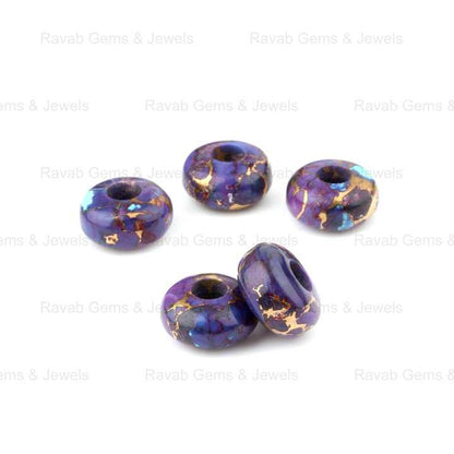 14x8mm Natural Smooth Mohave Purple Turquoise Copper Composite Briolette Rondelle Big 5mm Hole Gemstone Beads for Jewelry Making