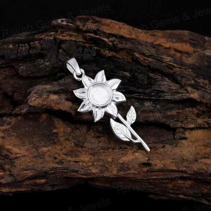 Top Quality Handmade 925 Silver 5mm Round Sunflower Semi Mount Blank Charm Pendant Setting Ashes & Resin Work Keepsake Jewelry