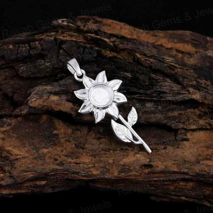 Top Quality Handmade 925 Silver 5mm Round Sunflower Semi Mount Blank Charm Pendant Setting Ashes & Resin Work Keepsake Jewelry