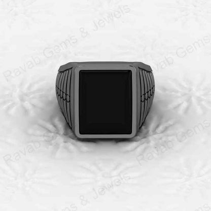 Best Selling Solid 925 Sterling Silver Smooth Black Onyx Rectangle Shape Signet Ring for Man Customized Handmade Fine Jewelry