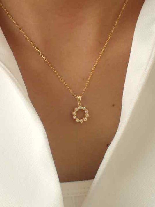 Valentine Sale Solid 925 Sterling Silver 14k Gold Plated Moonlight Circle Diamond Necklace for Women Handmade Propose Jewelry