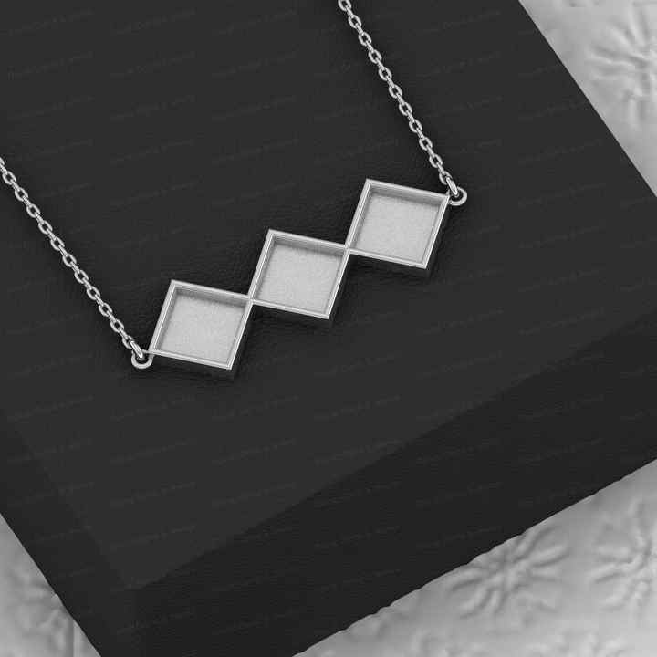 Superb 925 Square Kite Shape Collet Bezel Cup Semi Mount Charm Pendant Necklace Setting Valentine Jewelry Findings Components