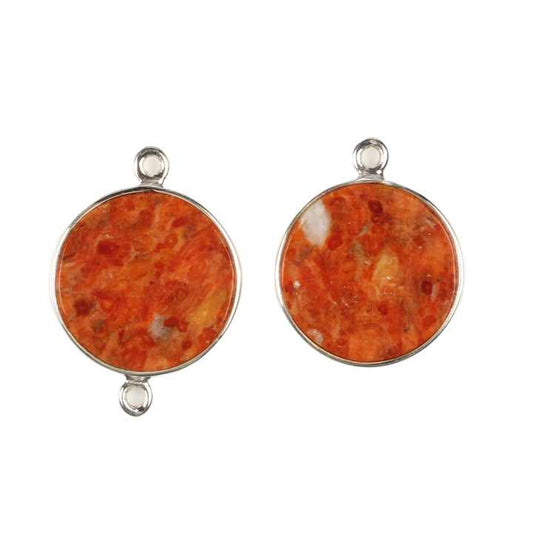 Best Selling Sterling Silver Wholesale Apple Coral Copper Stone Loose 12mm Circle Coin Bezel Charm Connector DIY Jewelry Finding