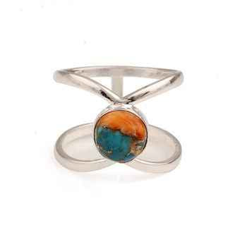 Stylish 10mm Natural Spiny Oyster Copper Turquoise Gemstone Bezel Handmade 925 Silver Fine Rings Beautiful Jewelry for Her