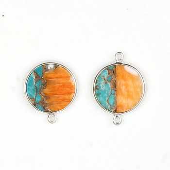 Best Selling 12mm Double Hole Bail Charm Connector Pretty Spiny Oyster Copper Turquoise Stone Fine Pendants Charms Jewelry