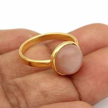 Handmade Genuine 925 Silver Gold Vermeil Eternity 10mm Natural Peach Moonstone Round Cabochon Bezel Ring Fine Jewelry For Women