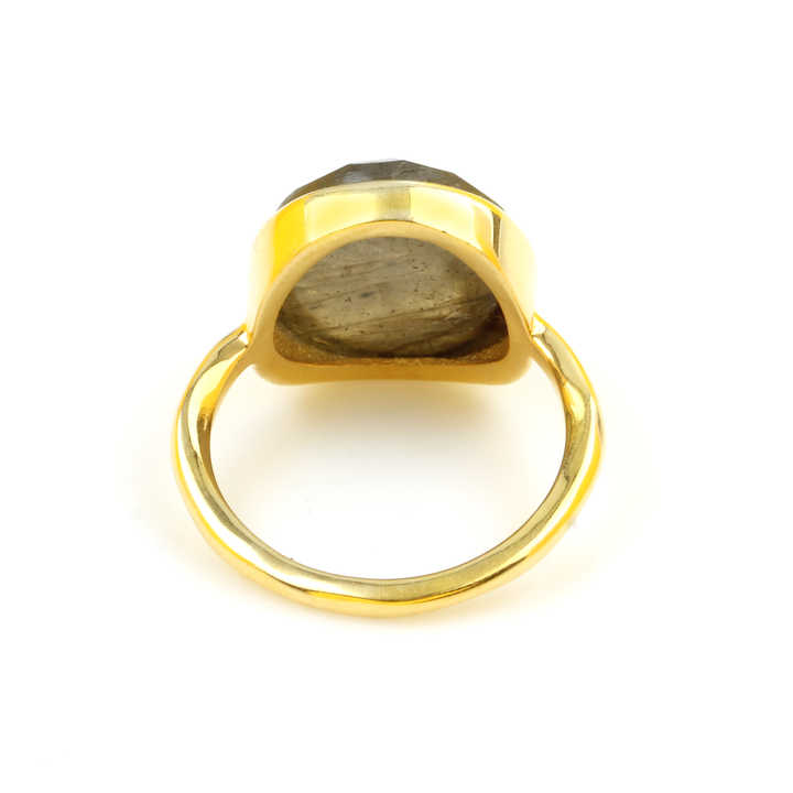 Top Selling Genuine 925 Silver Gold Vermeil Eternity Band 12x13mm Natural Blue Fire Labradorite Stone Fine Jewelry Women's Ring