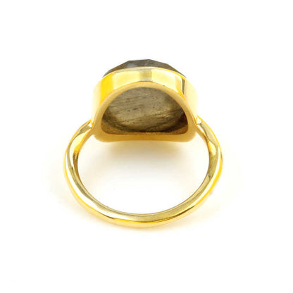 Top Selling Genuine 925 Silver Gold Vermeil Eternity Band 12x13mm Natural Blue Fire Labradorite Stone Fine Jewelry Women's Ring