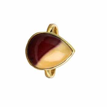 New Arrival Women's Fine Gold Plated 925 Sterling Silver Bezel Ring Handmade With Natural Mookaite Gemstone Pear Shape Wholesale