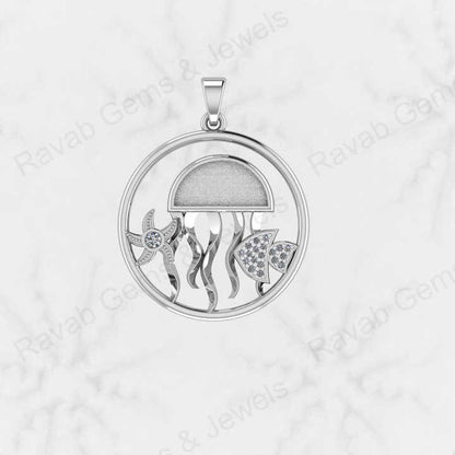 25mm Circle Octopus Starfish With CZ Blank Bezel Charm Pendant Mounting Setting High Quality 925 Silver Breastmilk Ashes Jewelry