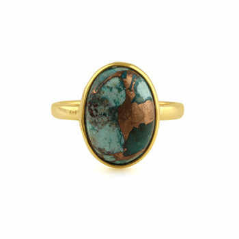 Handmade 10x14mm Natural Chrysocolla Copper Gemstone Ring 18K Gold Plated Dainty Oval Shape Beautiful for Her for Anniversary