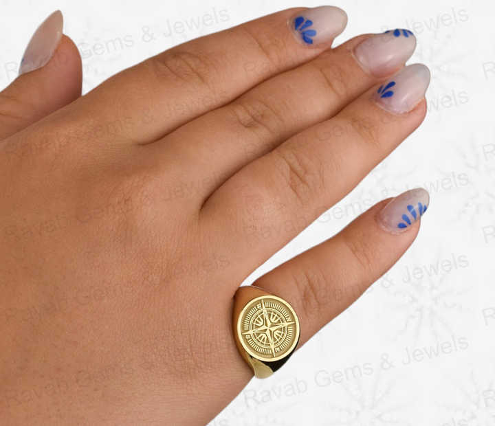 Christmas Sale Solid 925 Sterling Silver Retro Compass Engraving Signet Ring for Women & Men Fine Handmade Unique Fine Gifts