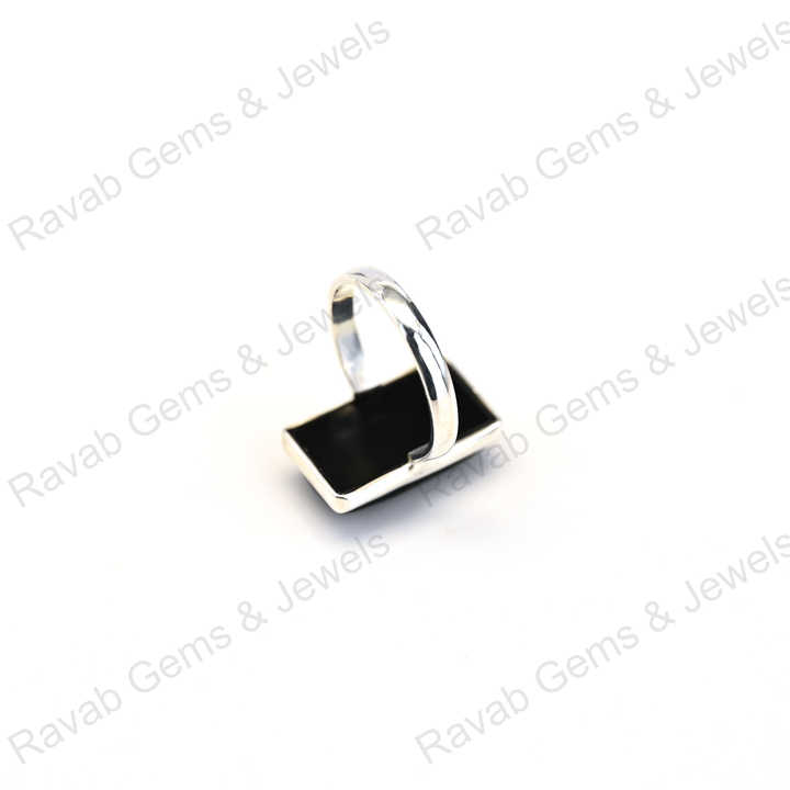 Best Quality Solid 925 Sterling Silver Women's Fine Handmade Bezel Setting Ring Black Onyx Checker Cut Rectangle Shape Elegant