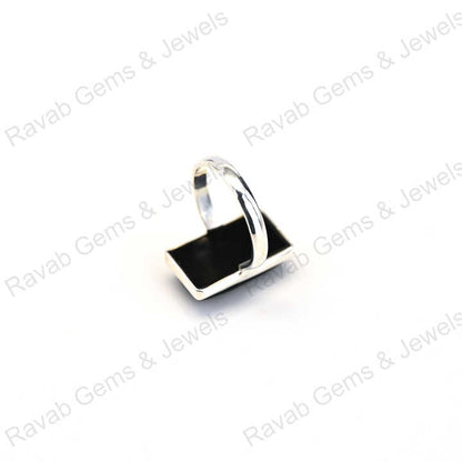 Best Quality Solid 925 Sterling Silver Women's Fine Handmade Bezel Setting Ring Black Onyx Checker Cut Rectangle Shape Elegant