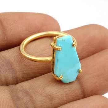 Kingman Arizona Turquoise Fine Ring for Ladies Minimalist 10x17mm Sterling Silver with High Quality Rose Gold Plating