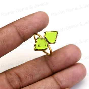 Top Quality Solid 925 Sterling Silver Peridot Hydro 10x14mm Fancy Cut Bezel Setting 18k Gold Plated Ring for Women Fine Jewelry