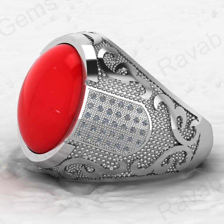 Best Quality Solid 925 Sterling Silver 13x15mm Red Coral Oval Shape Turkish Artisan Designer Ring for Men Ottoman Signet Jewelry