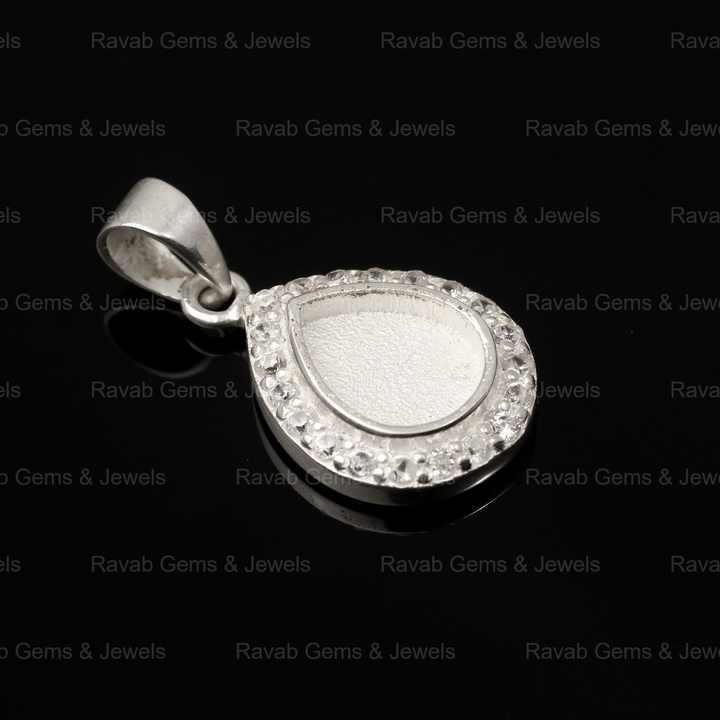 Solid 925 Silver 8x10mm Pear Drop Blank Bezel Semi Mounting Charm Pendant Setting for Gemstone and Resin Ashes Zircon Jewelry