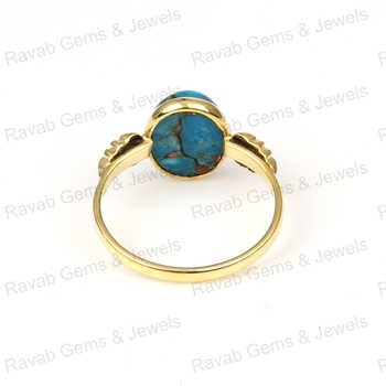 Best Selling Women's Vintage 10x14mm Oval Shape Handmade Genuine Smithsonite Copper 925 Sterling Silver 18K Gold Fill Fine Rings