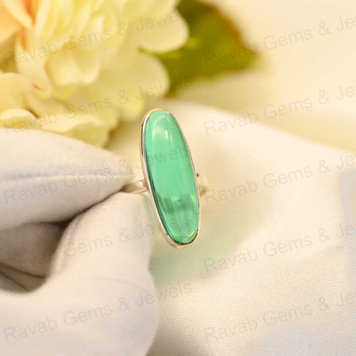 Best Selling Solid 925 Sterling Silver Green Fluorite Hydro 10x30mm Long Oval Bezel Setting Ring for Women Fine Handmade Jewelry