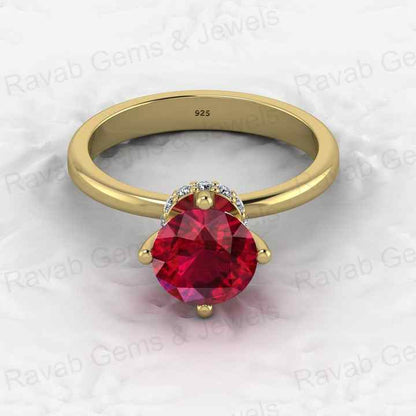 Best Quality 925 Sterling Silver Red 8mm Garnet Quartz Round Cut Eternity Band Gold Vermeil Prong Women Ring for Fine Jewelry