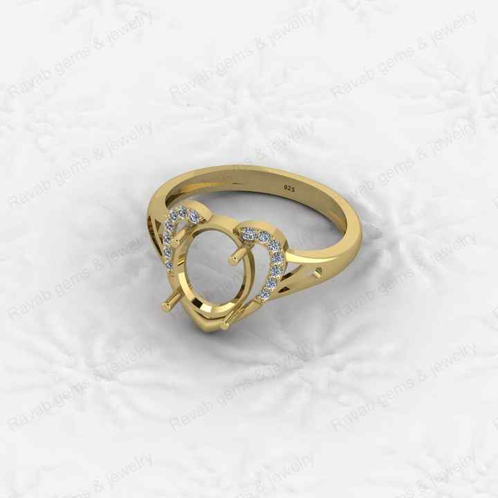 Solid 925 Sterling Silver Oval 8x10mm Semi Mount Blank Setting Heart Ring for Gemstone Ashes & Resin Findings & Wedding Jewelry