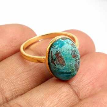High Quality 10x14mm Oval Bezel Ring Women Solid 925 Sterling Silver 18k Gold Plating Genuine Natural Chrysocolla Fine Jewelry