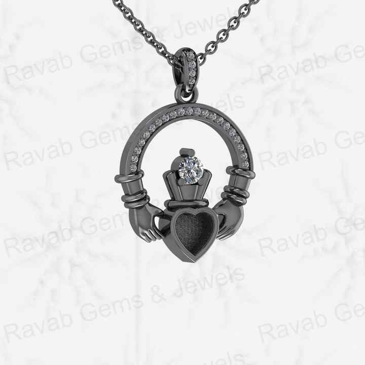 High Quality 925 Silver Iris Celtic Claddagh 5mm Heart Blank Bezel Setting Charm Pendant With CZ Settled Keepsake DIY Jewelry