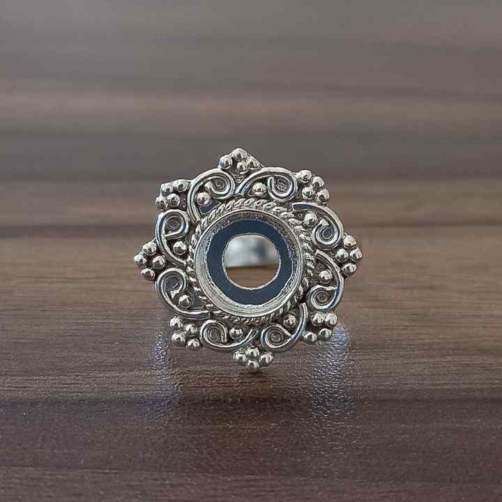 Solid 925 Sterling Silver Flower Bezel 7mm Cup Round Close Blank Collet Ring Bezel Setting Semi-Mount Blank Setting Ring Jewelry