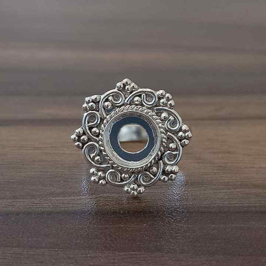 Solid 925 Sterling Silver Flower Bezel 7mm Cup Round Close Blank Collet Ring Bezel Setting Semi-Mount Blank Setting Ring Jewelry