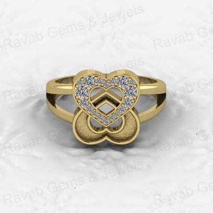 High Quality Solid 925 Silver Double Couple Heart Blank Base Semi Mount Ring for Ashes & Resin Work Breastmilk Keepsake Jewelry