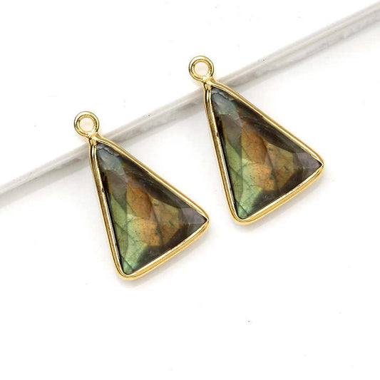 Superb 10 MM Triangle Shape Natural Labradorite 925 Sterling Silver Gold Plated Bezel Wholesale Fine Pendants & Charms Necklace