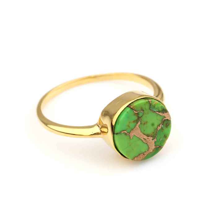 Hot Selling 12mm Mohave Green Copper Turquoise Bezel 18k Gold and 925 Sterling Silver Thick Band Ring for Women Fine Jewelry