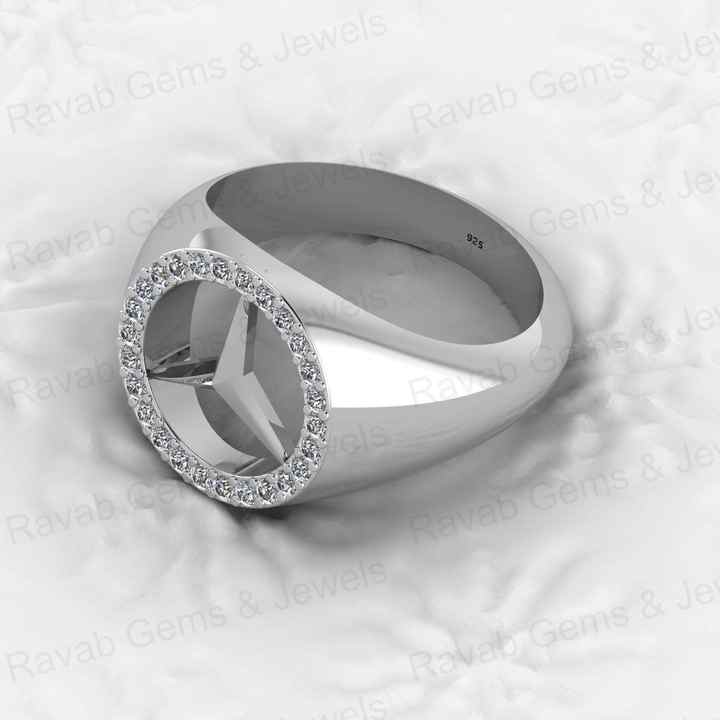 Best Selling Men's 925 Sterling Silver Signet Ring Personalized Brand Logo With CZ Diamond Fine Engagement Party Wear Jewelry