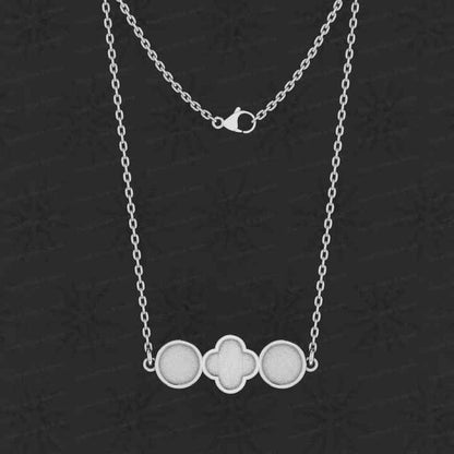Solid 925 Silver 10mm Clover & Round Bezel Pendant Semi Mount Charm Setting for Resin Ashes Stone Jewelry Findings Components
