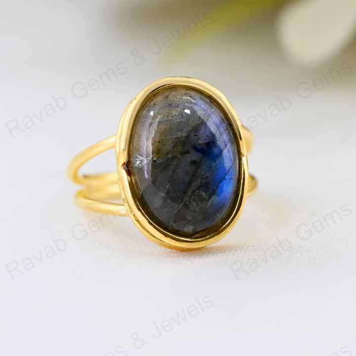 Valentine Sale Solid 925 Sterling Silver Natural Madagascar Blue Fire Labradorite Oval 10x14mm Gemstone Ring For Mens & Women