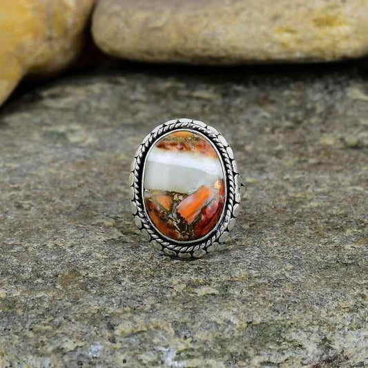Top Selling Valentine Sale Natural Spiny Oyster Turquoise 10x14mm Solid 925 Sterling Silver Handmade Ring Fine Jewelry