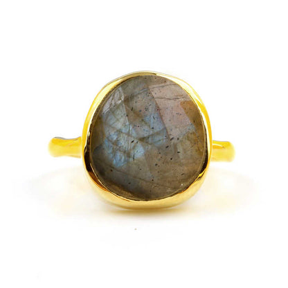 Top Selling Genuine 925 Silver Gold Vermeil Eternity Band 12x13mm Natural Blue Fire Labradorite Stone Fine Jewelry Women's Ring