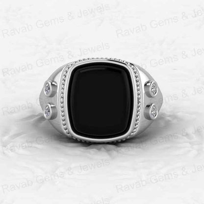Top Selling Solid 925 Sterling Silver 12x14mm Black Onyx Octa Cushion Shape Signet Ring for Men Customized Bikers Fine Jewelry