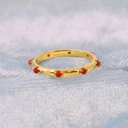 Best Selling 925 Sterling Silver Minimalist Eternity Prong Natural Red Onyx Gemstone Gold Vermeil Rhodium Fine Women's Ring