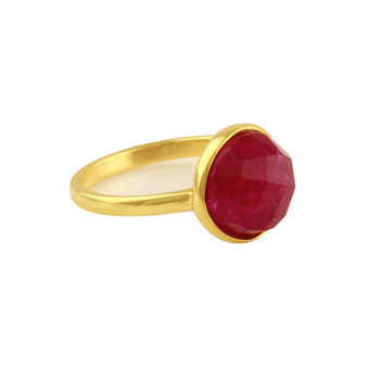 Top Selling 10mm Synthetic Ruby Faceted Gemstone Genuine 925 Silver Gold Vermeil Eternity Fine Jewelry Engagement Ring For Women