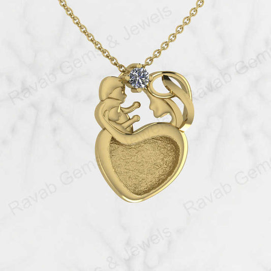 Top Quality 925 Sterling Silver Mom Child Love Heart Charm Semi Mount Blank Setting Pendant Good for Ashes & Resin Work Keepsake