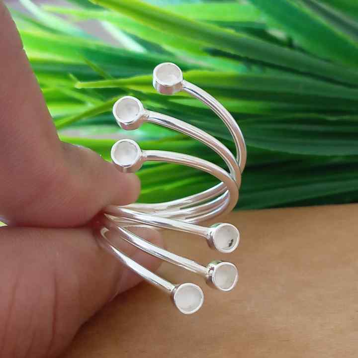 Solid 925 Sterling Silver Plain Bezel Cup Round Close Blank Collet Ring Bezel Setting Semi-Mount Blank Setting Ring Jewelry