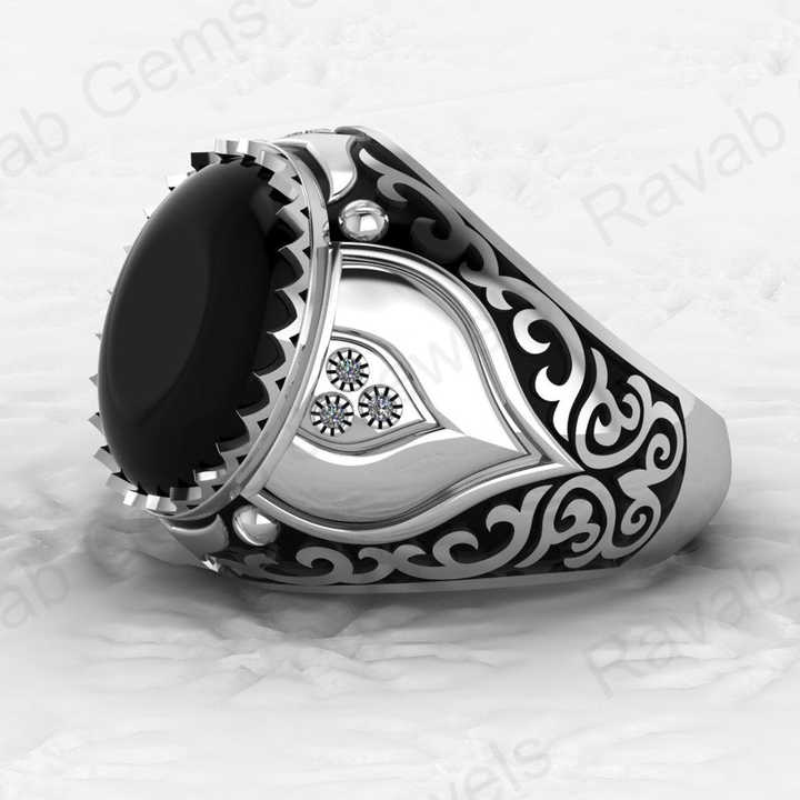Top Selling Customized Jewelry Solid 925 Sterling Silver 13x15mm Oval Black Onyx Gemstone Classic Turkish Signet Ring for Man
