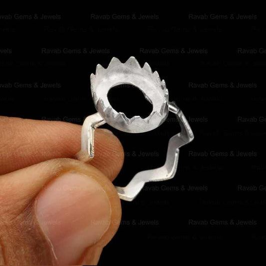 Best Selling Sterling Solid Silver 8x10mm Oval Shape Thunder Band Semi Mount Blank Bezel Set Ring Good for Gemstone and Resin