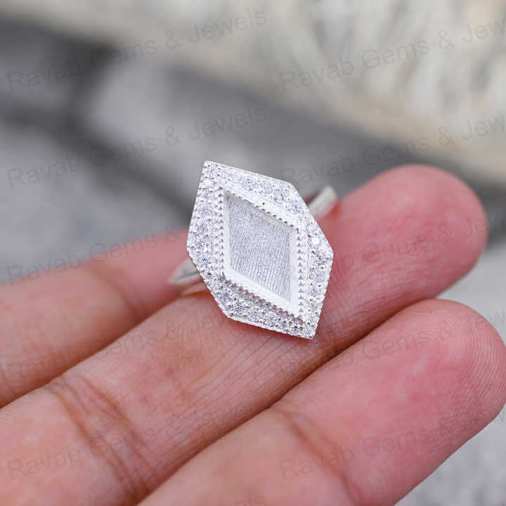 High Quality Handmade 925 Silver 13x8mm Rhombus Shape Close back bezel Blank Ring Setting Breastmilk DIY Ashes & Resin Jewelry