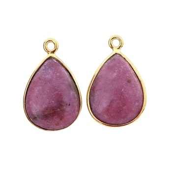 Best Quality 925 Solid Sterling Silver 18K Gold Plated Pink Rhodonite Pear Bezel Connector Fine Pendants Charms Necklace Making